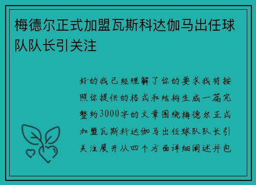 梅德尔正式加盟瓦斯科达伽马出任球队队长引关注 梅德尔正式加盟瓦斯科达伽马出任球队队长引关注